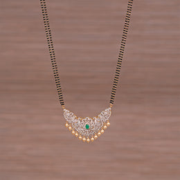 Black Bead Chain with CZ Peacock Pendant and Pearl Hangings