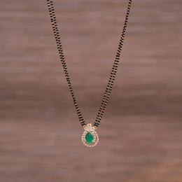 Black Bead Chain with Drop-Shaped Green Moissanite Stone Pendant