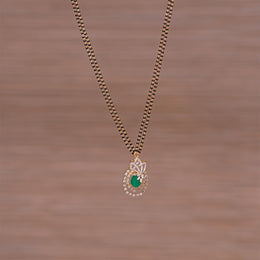 Black Bead Chain with CZ Lotus Pendant and Green Moissanite Stone