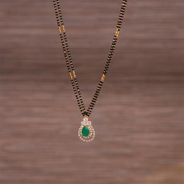 Black Bead Chain with CZ and Green Moissanite Stone Pendant