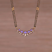 Black Bead Chain with Moissanite Stone and Kundan Pendant