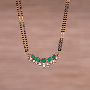 Black Bead Chain with Green Moisaanite Stone and Kundan Pendant