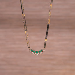 Black Bead Chain with Green Moisaanite Stone and Kundan Pendant
