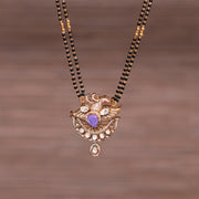 Black Bead Chain with Peacock and Kundan Pendant