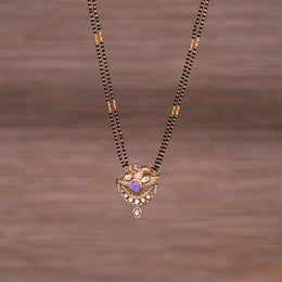 Black Bead Chain with Peacock and Kundan Pendant
