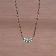 Black Bead Chain with Simple Kundan and Moissanite Stone Pendant