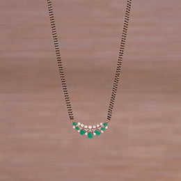 Black Bead Chain with Simple Kundan and Moissanite Stone Pendant