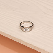 Silver Stone Ring with Simple Design