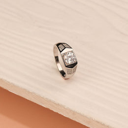 Silver Stone Ring with Simple Design