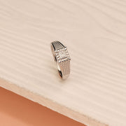 Silver Engraved Ring with Petal Design