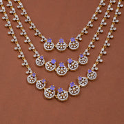 Elegant CZ Multi-Layer Necklace with Violet Gemstone Accents