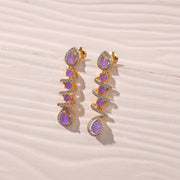 Chic Spiral Design Silver Earrings with Purple Moissanite Stones