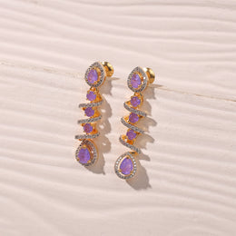 Chic Spiral Design Silver Earrings with Purple Moissanite Stones