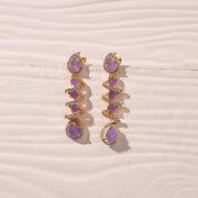 Chic Spiral Design Silver Earrings with Purple Moissanite Stones