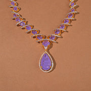 Chic Spiral Silver Necklace with CZs and Purple Moissanite Stones