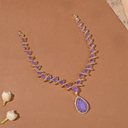 Chic Spiral Silver Necklace with CZs and Purple Moissanite Stones