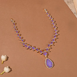 Chic Spiral Silver Necklace with CZs and Purple Moissanite Stones