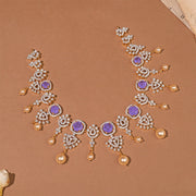 Captivating Floral Silver Necklace with CZs and Pearl Hangings