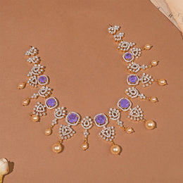 Captivating Floral Silver Necklace with CZs and Pearl Hangings