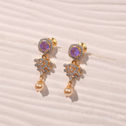 Dazzling CZ and Moissanite Combination Silver Earrings with Pearl Hanging