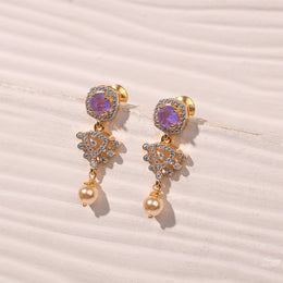 Dazzling CZ and Moissanite Combination Silver Earrings with Pearl Hanging