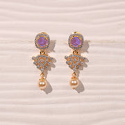 Dazzling CZ and Moissanite Combination Silver Earrings with Pearl Hanging