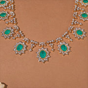 Radiant Silver Necklace with CZs and Green Moissanite Stones
