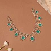 Radiant Silver Necklace with CZs and Green Moissanite Stones
