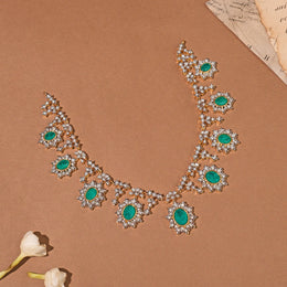 Radiant Silver Necklace with CZs and Green Moissanite Stones