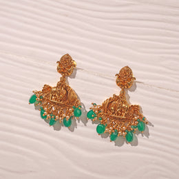 Temple Silver Earrings with Lord Krishna Engraved on Conch