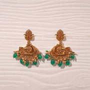 Temple Silver Earrings with Lord Krishna Engraved on Conch