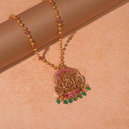 Temple SIlver Lakshmi Devi Neklace with Stone Beads and Kundans