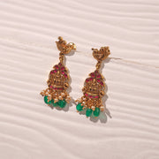 SIlver Lakshmi Earrings with Stone Bead Hangings and Kundans