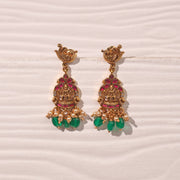 SIlver Lakshmi Earrings with Stone Bead Hangings and Kundans