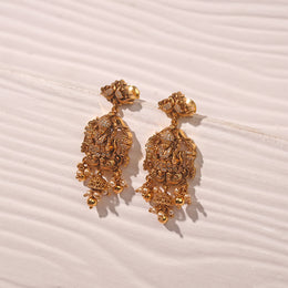 Regal Temple Silver Lakshmi Devi Earrings Studded with CZs