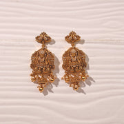 Regal Temple Silver Lakshmi Devi Earrings Studded with CZs