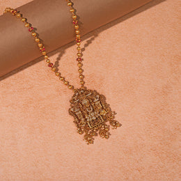 Regal Temple Silver Lakshmi Devi Necklace Studded with CZs