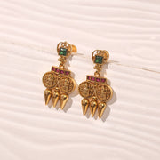 Silver Lakshmi Kasu Earrings with Coloured Kundans