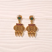Silver Lakshmi Kasu Earrings with Coloured Kundans