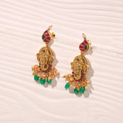 Divine Lord Ganesh Earrings with Kundans and Stone Beads