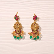 Divine Lord Ganesh Earrings with Kundans and Stone Beads