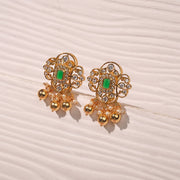 Kundan Studded Floral Silver Earrings with Moissanite Stone Highlight