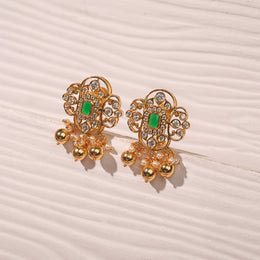 Kundan Studded Floral Silver Earrings with Moissanite Stone Highlight