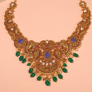 Intricately Crafted SIlver Necklace with Elephamt and Peacock Design