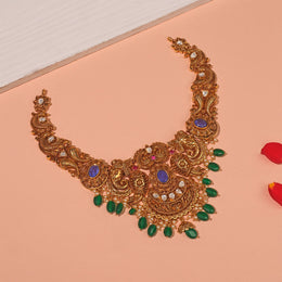 Intricately Crafted SIlver Necklace with Elephamt and Peacock Design