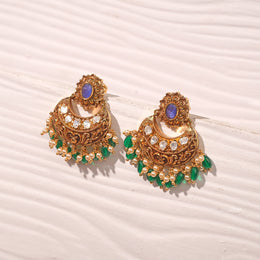 Temple SIlver Chandbali with Kundans and Floral Stud