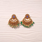 Temple SIlver Chandbali with Kundans and Floral Stud