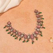 Bold Silver Necklace with Moissanite Stones and Kundans