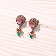 Silver Earrings with Moissanite Stone Stud and Stone Bead Hanging