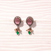 Silver Earrings with Moissanite Stone Stud and Stone Bead Hanging